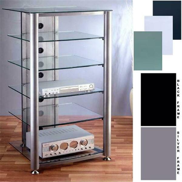 Vti Mfg 4 Silver Poles 6 Clear Glass Shelves Av Stand RGR406S